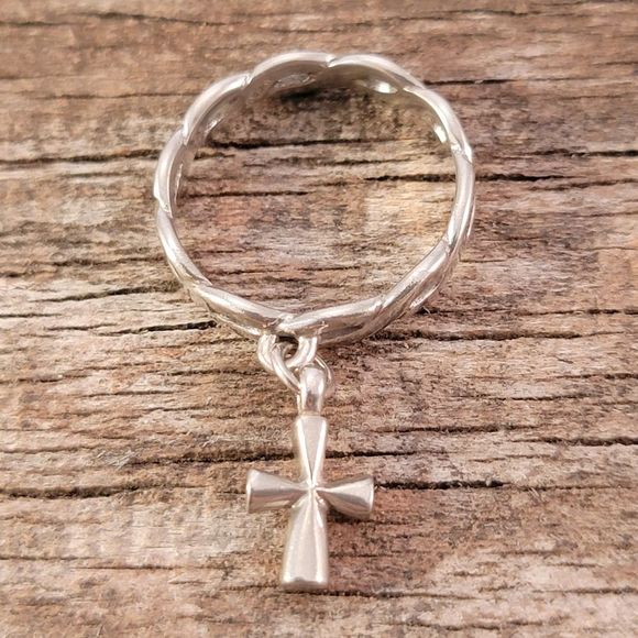 Retired James Avery Sterling Saint Teresa Dangle Ring - Picture 3 of 6